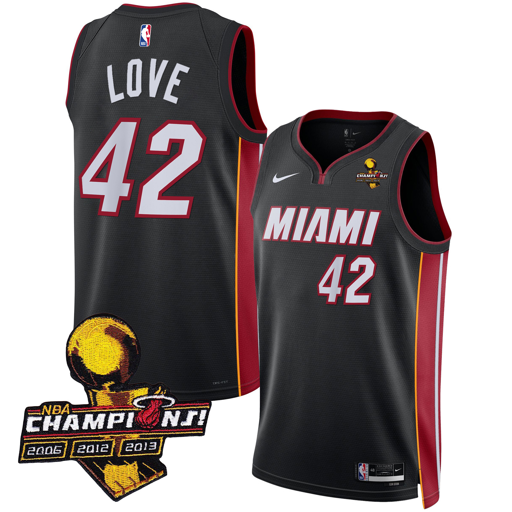 Kevin Love Men's Miami Heat 3-Time Champions Patch Collection Icon Jersey - All Stitched