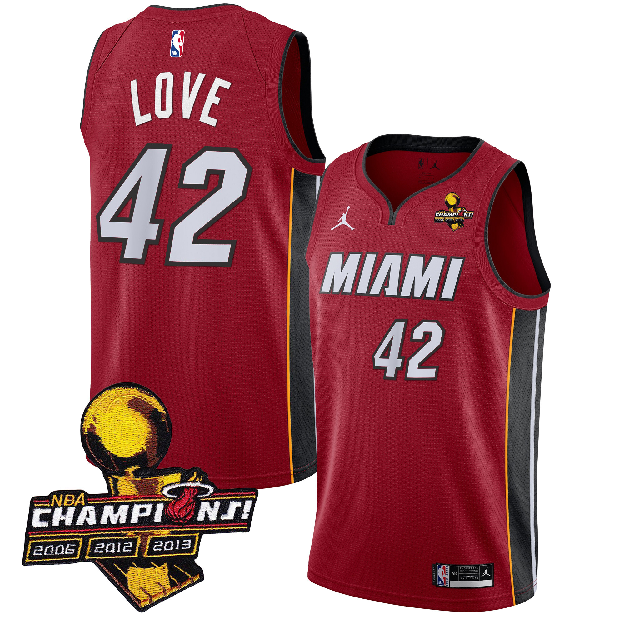 Kevin Love Men's Miami Heat 3-Time Champions Patch Collection Statement Jersey - All Stitched