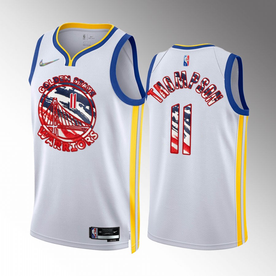 Klay Thompson Independence Day Golden State Warriors #11 White Jersey America