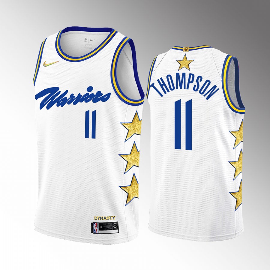 Klay Thompson 7X Champs Golden State Warriors White #11 Jersey Stars Fashion