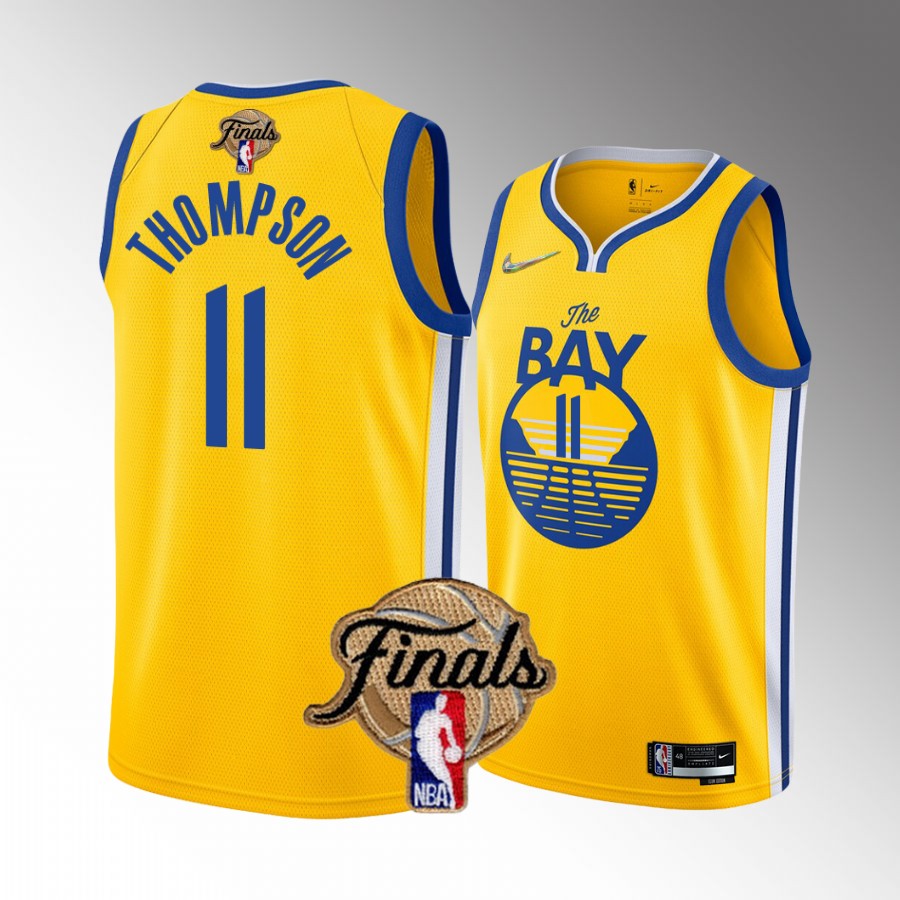 Klay Thompson Golden State Warriors Finals Jersey Gold #11 Diamond Badge Dub