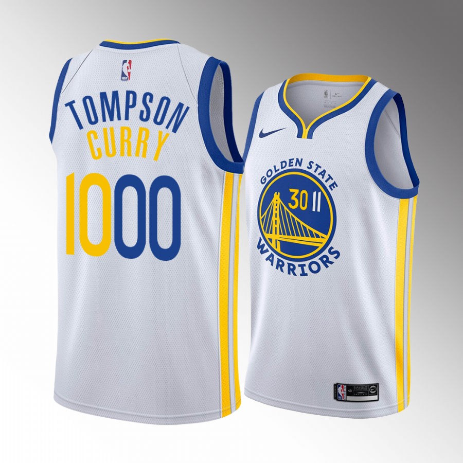 Klay Thompson Warriors Splash Brothers 1000 3PTS Golden State Warriors #11 White Jersey Finals