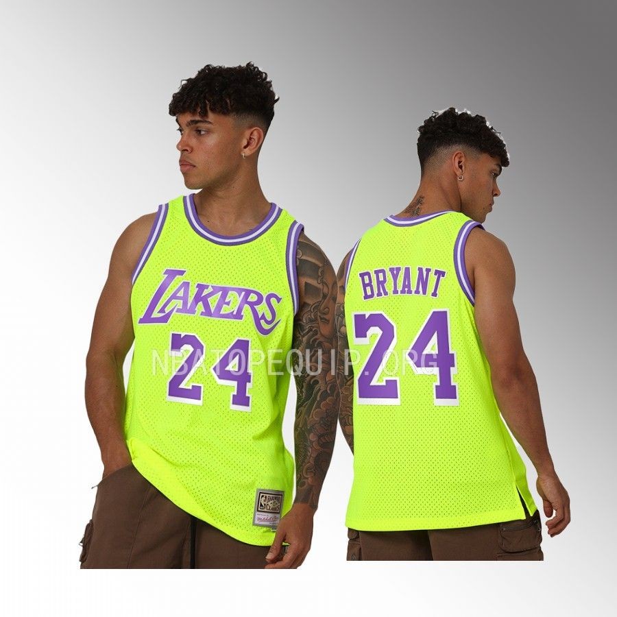Kobe Bryant #24 Los Angeles Lakers Neon Throwback Yellow Hardwood Classics Jersey