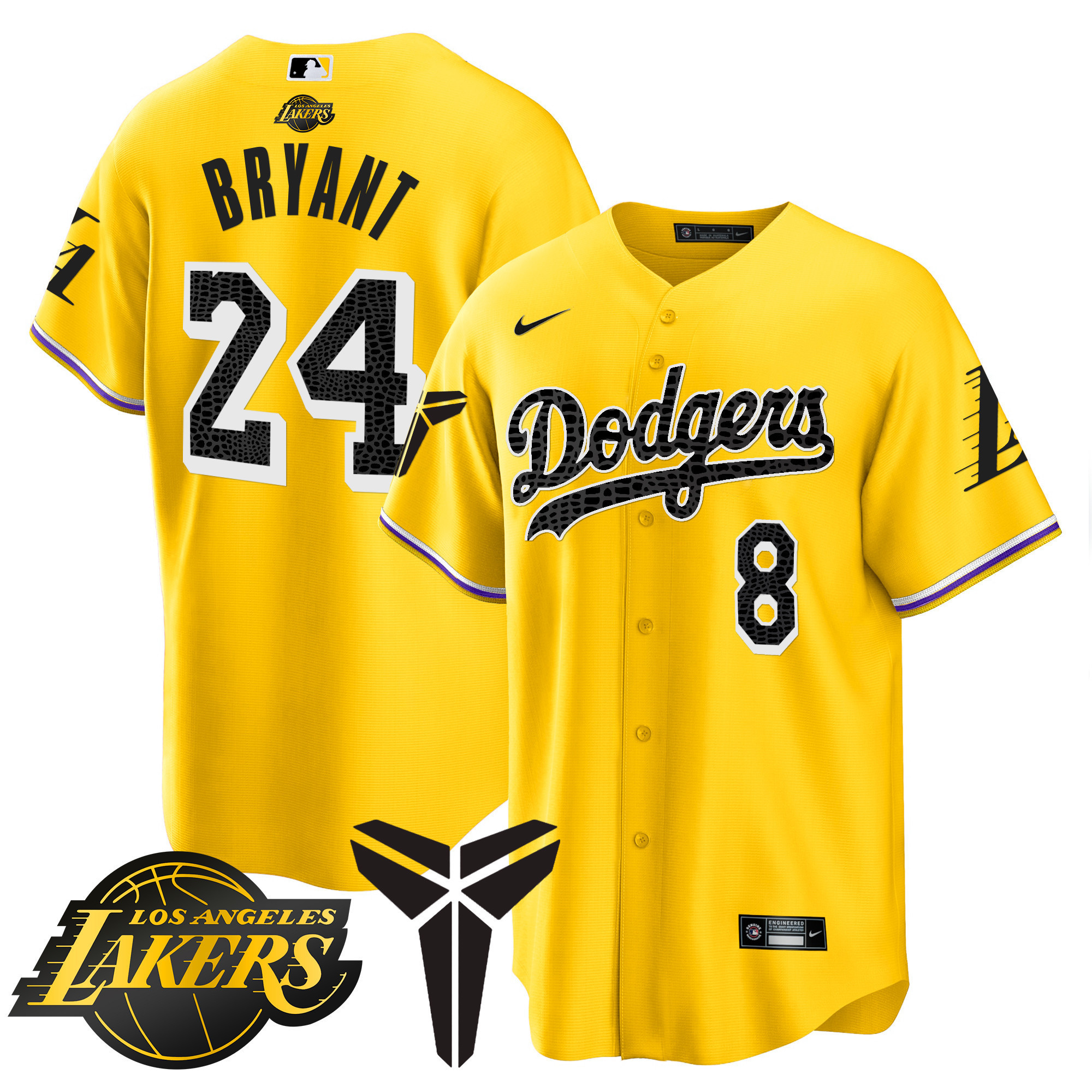 Kobe Bryant Men's Los Angeles Dodgers Cool Base Mamba V2 Gold Jersey