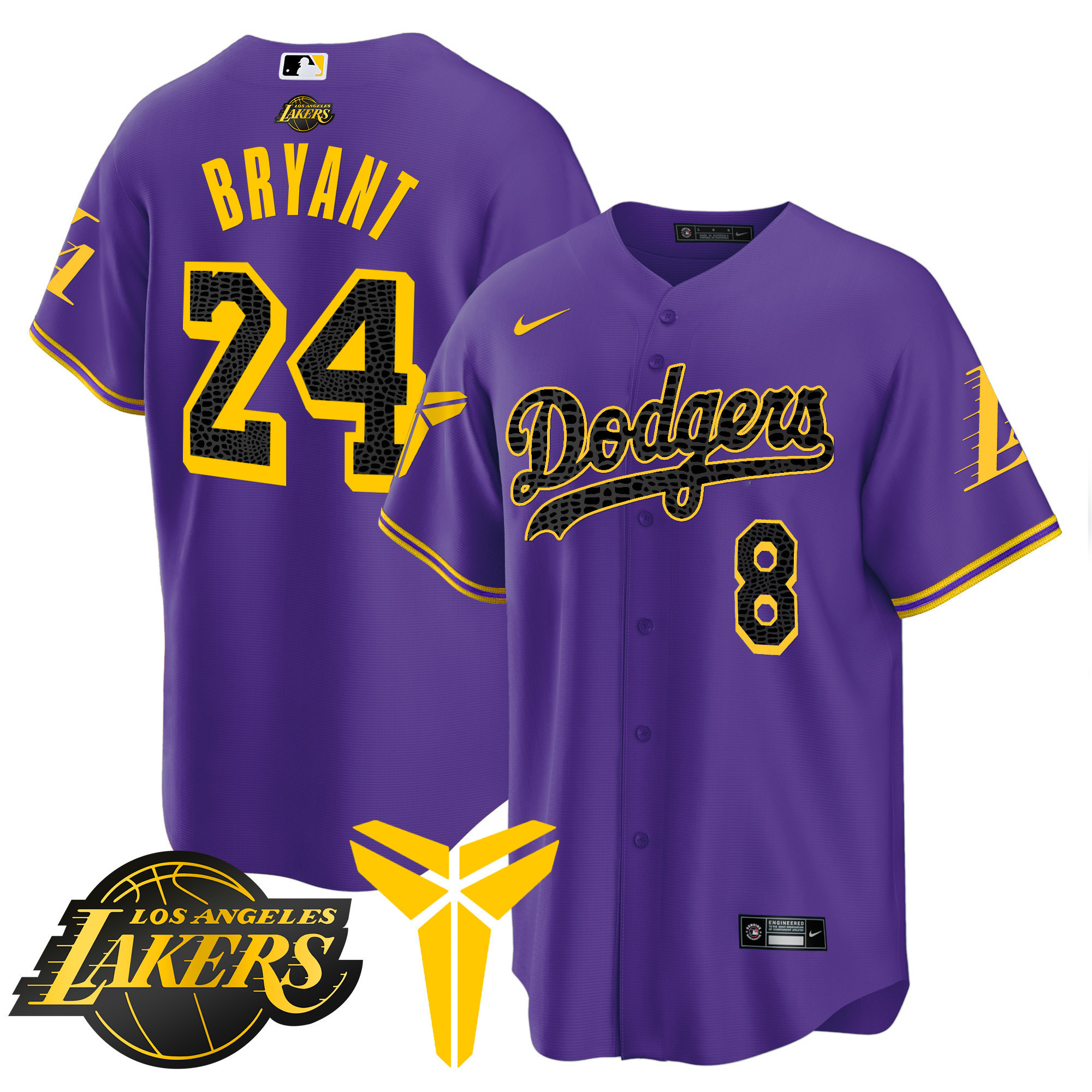 Kobe Bryant Men's Los Angeles Dodgers Cool Base Mamba V2 Purple Jersey
