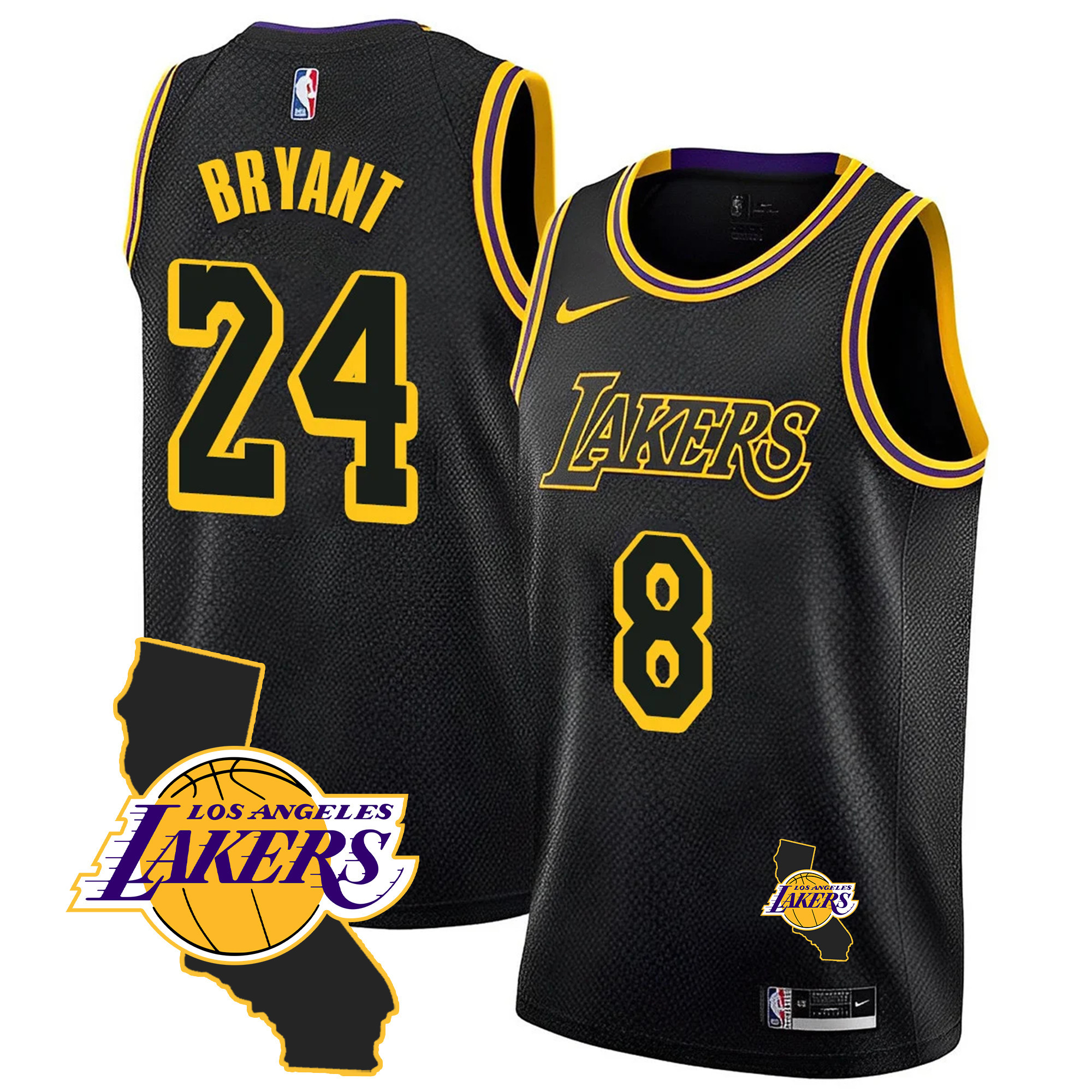 Kobe Bryant Men's Los Angeles Lakers California Patch Black Mamba Jersey - All Stitched