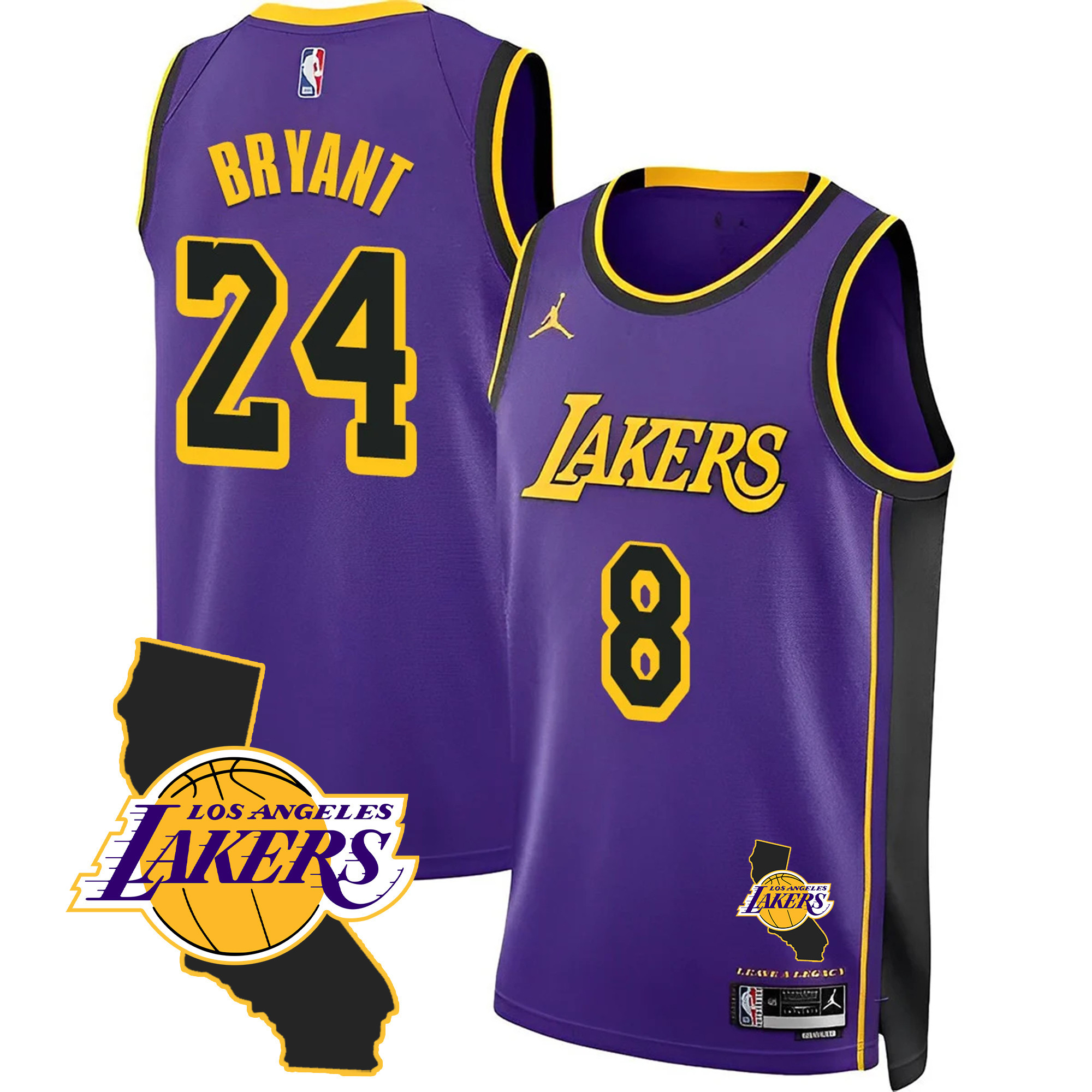 Kobe Bryant Men's Los Angeles Lakers California Patch Purple Jersey - All Stitched