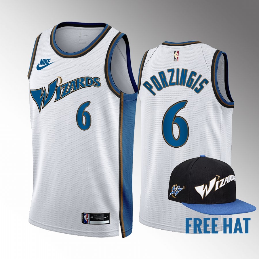 Kristaps Porzingis Washington Wizards White #6 Classic Edition Jersey Free Hat