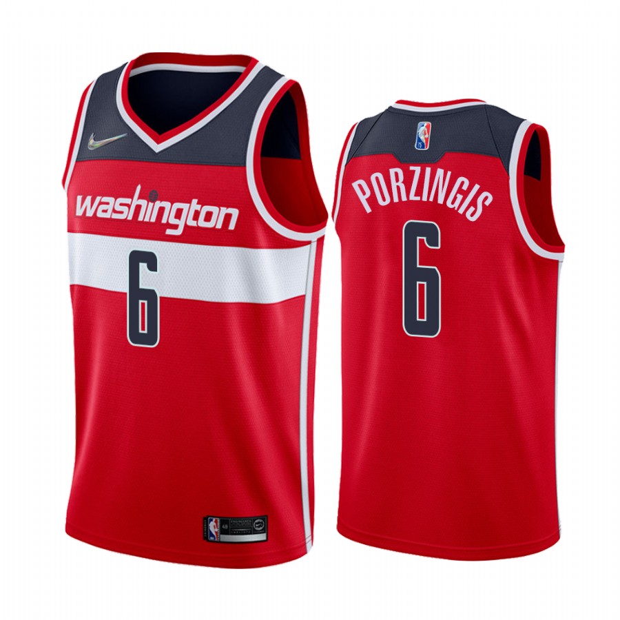 Kristaps Porzingis Washington Wizards Red #6 Icon Edition Jersey Diamond Badge