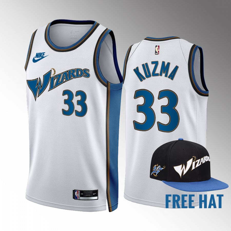 Kyle Kuzma Washington Wizards White #33 Classic Edition Jersey Free Hat