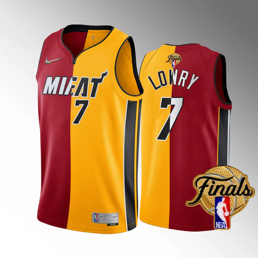 Kyle Lowry Miami Heat Eastern Conference Champions Red Yellow #7 Split Jersey Men