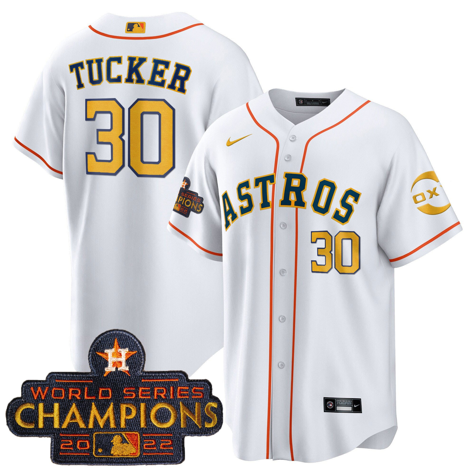Kyle Tucker Houston Astros Champions Gold Rush Oxy Patch Cool Base Jersey