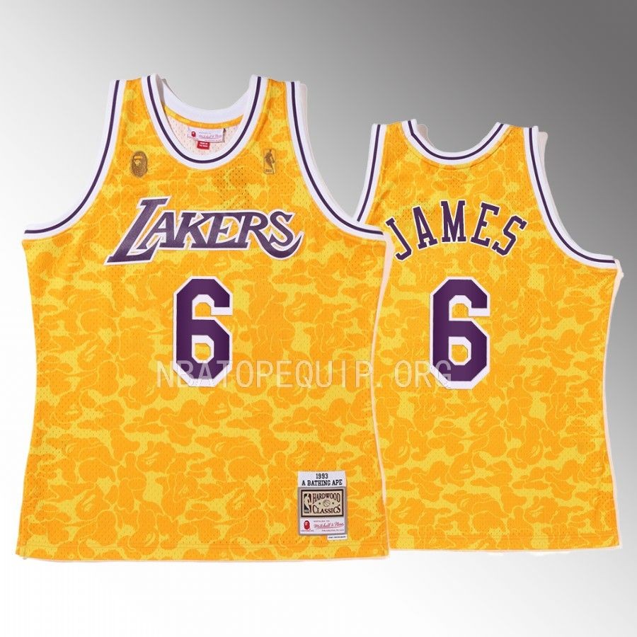 LeBron James BAPE Los Angeles Lakers Jersey Camo Tanktop Gold Men's jersey