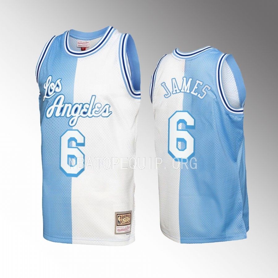 LeBron James #6 Los Angeles Lakers Split Blue White Hardwood Classics Jersey