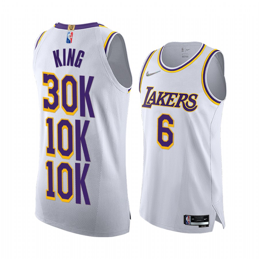 LeBron James First player to surpass 30K-PTS 10K-RED 10K-AST Los Angeles Lakers #6 White Jersey King