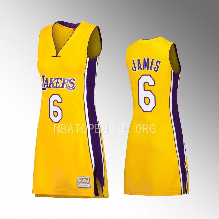 LeBron James Los Angeles Lakers #6 1999 Hardwood Classics Jersey Gold Name Number Dress Women
