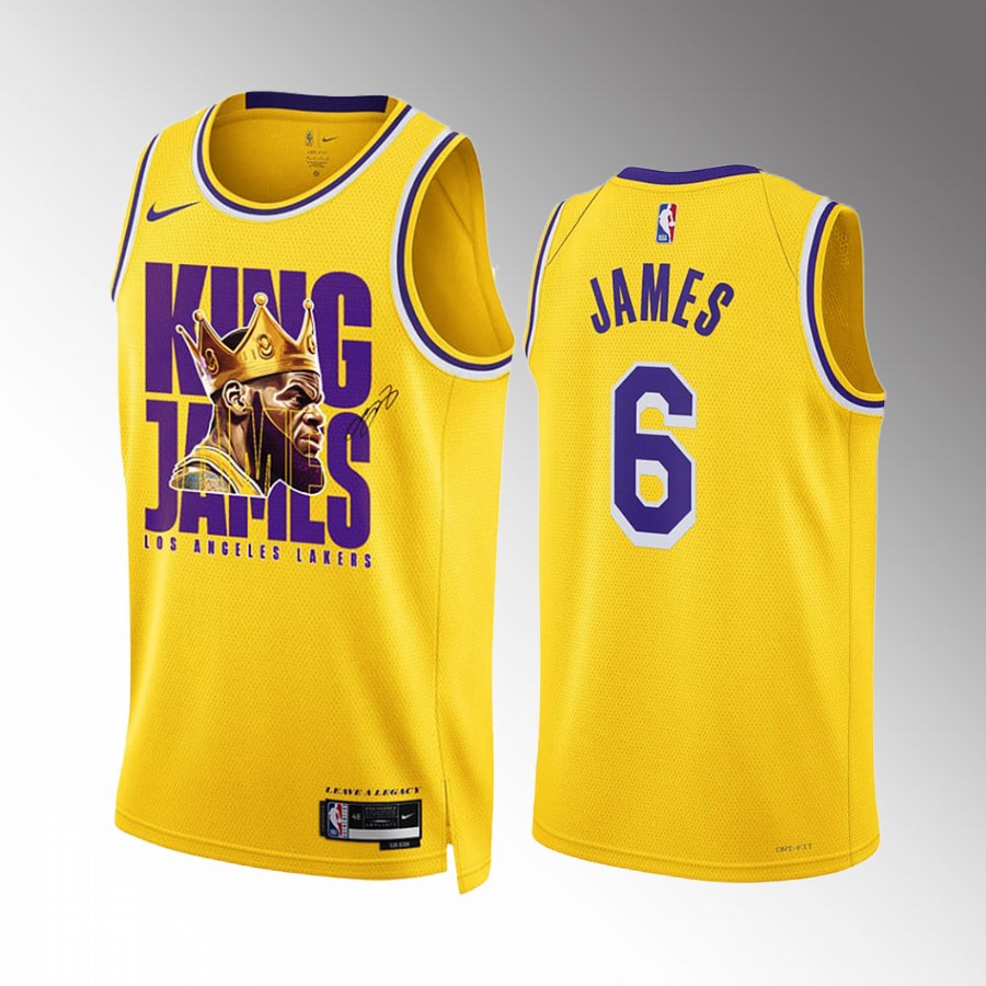 LeBron James Los Angeles Lakers Gold #6 Jersey The Goat Of LA Screen Print Graphics