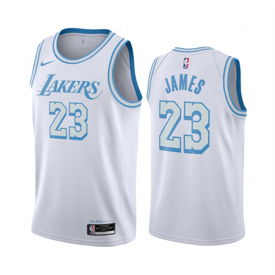 LeBron James Los Angeles Lakers White City Edition New Blue Silver Logo  Jersey
