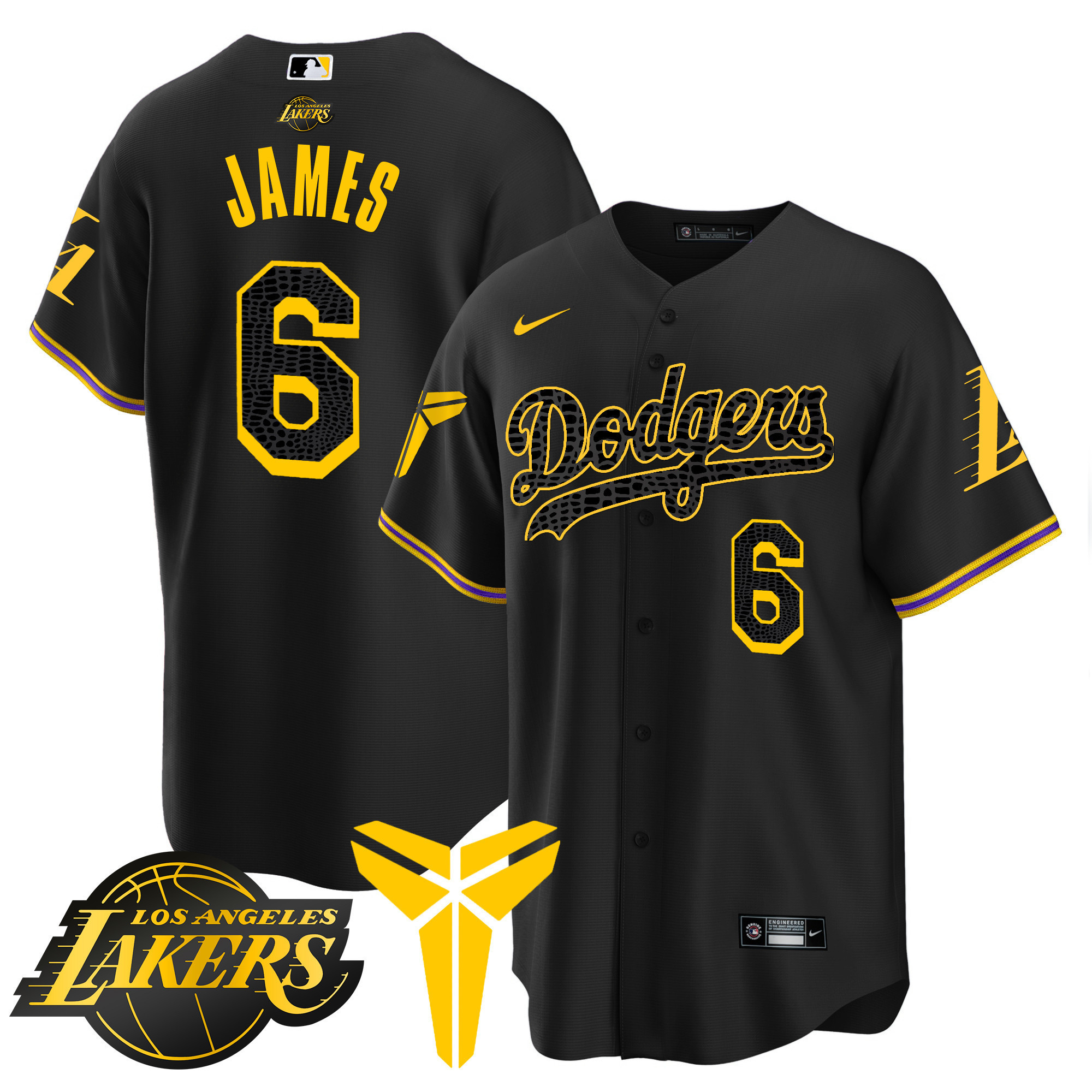 LeBron James Men's Los Angeles Dodgers Cool Base Mamba V2 Black Jersey