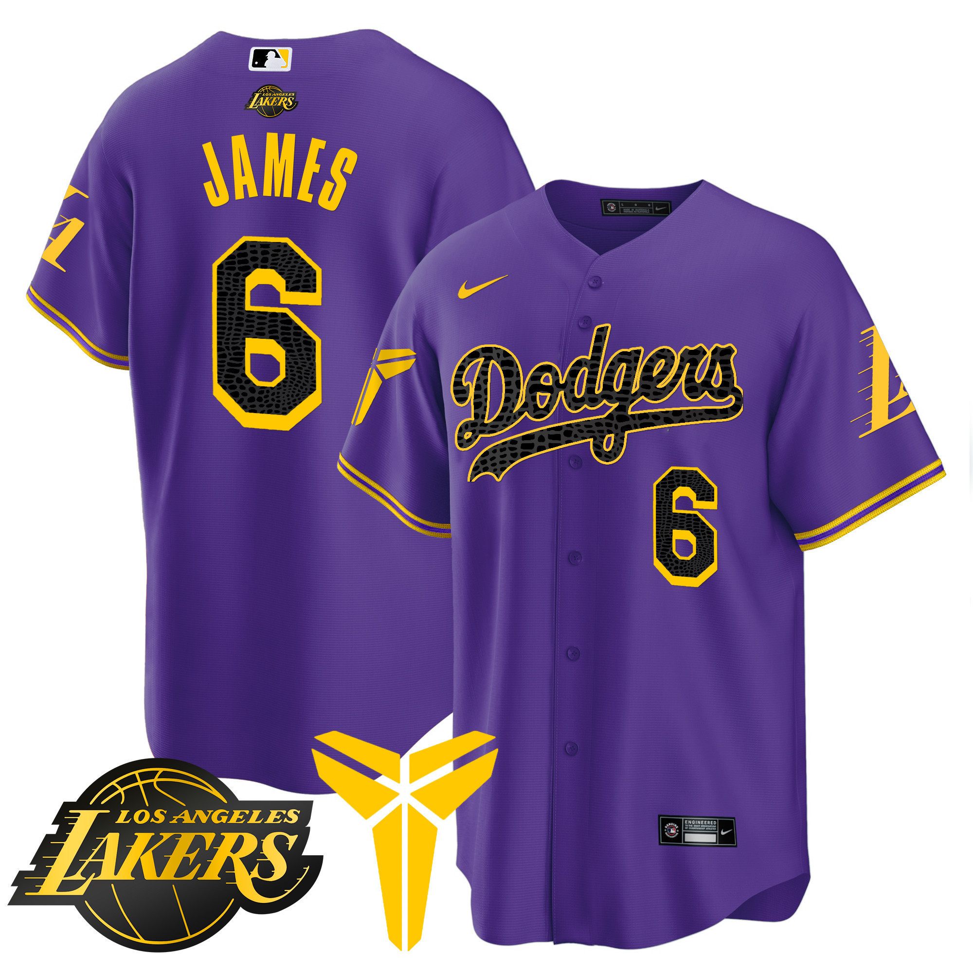 LeBron James Men's Los Angeles Dodgers Cool Base Mamba V2 Purple Jersey