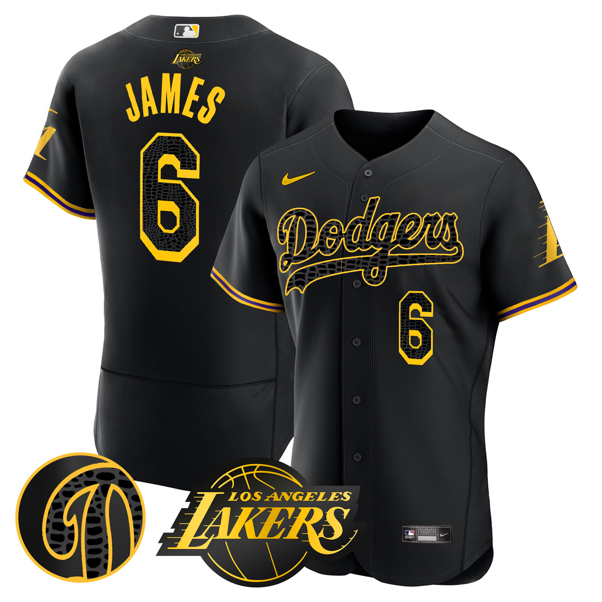 LeBron James Men's Los Angeles Dodgers Flex Base Mamba Black Jersey