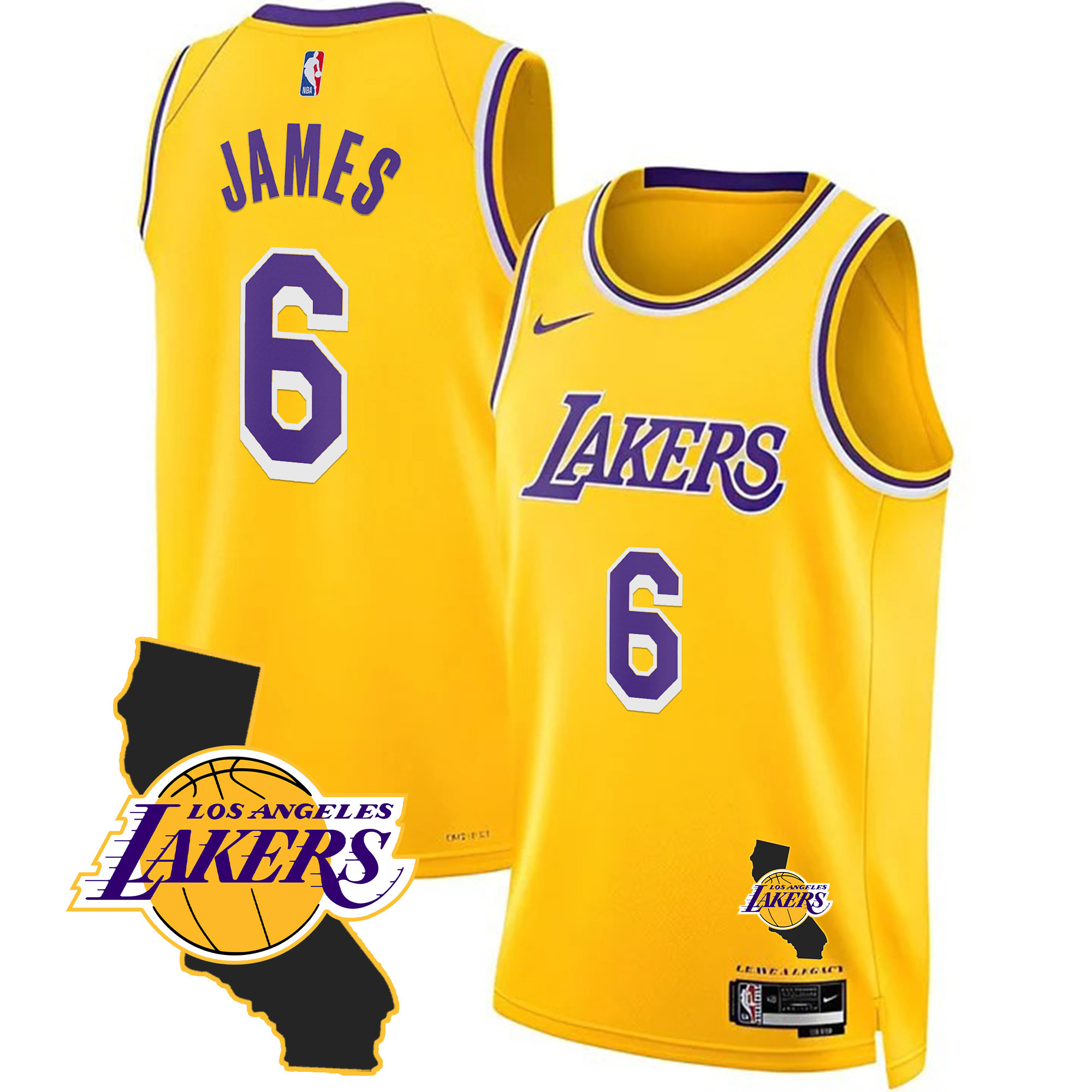 LeBron James Men's Los Angeles Lakers California Patch Gold Jersey - All Stitched