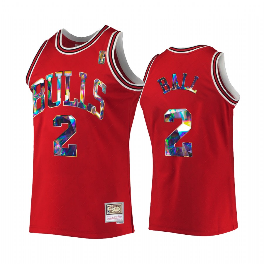 Lonzo Ball #2 Chicago Bulls 75th Diamond Badge Red Hardwood Classics Jersey