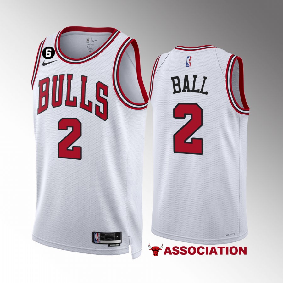 Lonzo Ball Chicago Bulls #2 White Jersey Association Edition NO.6 Patch