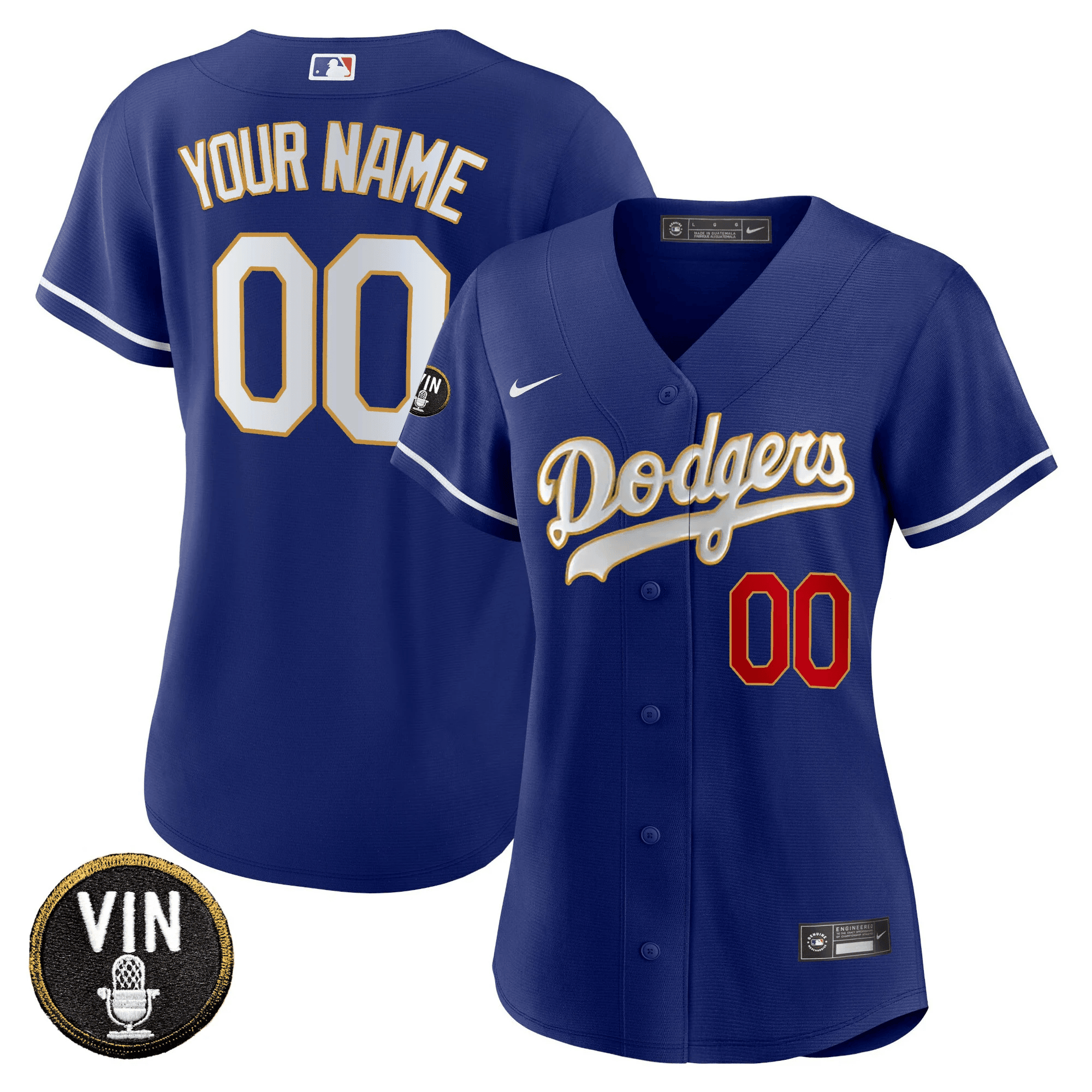 Los Angeles Dodgers Vin Scully Patch Flex Base Custom Royal Gold Jersey
