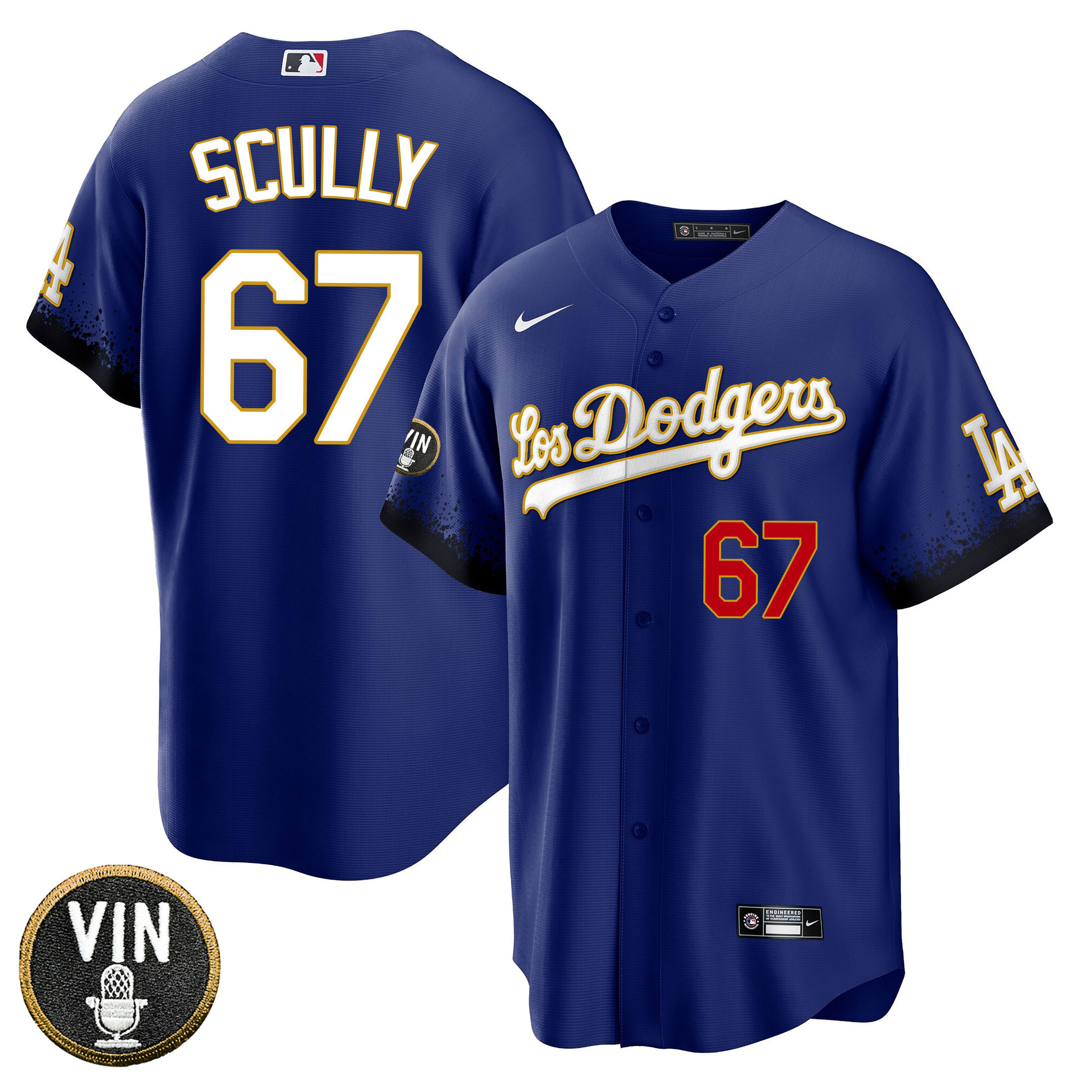 Los Angeles Dodgers Vin Scully Patch Gold Trim Cool City Connect Jersey