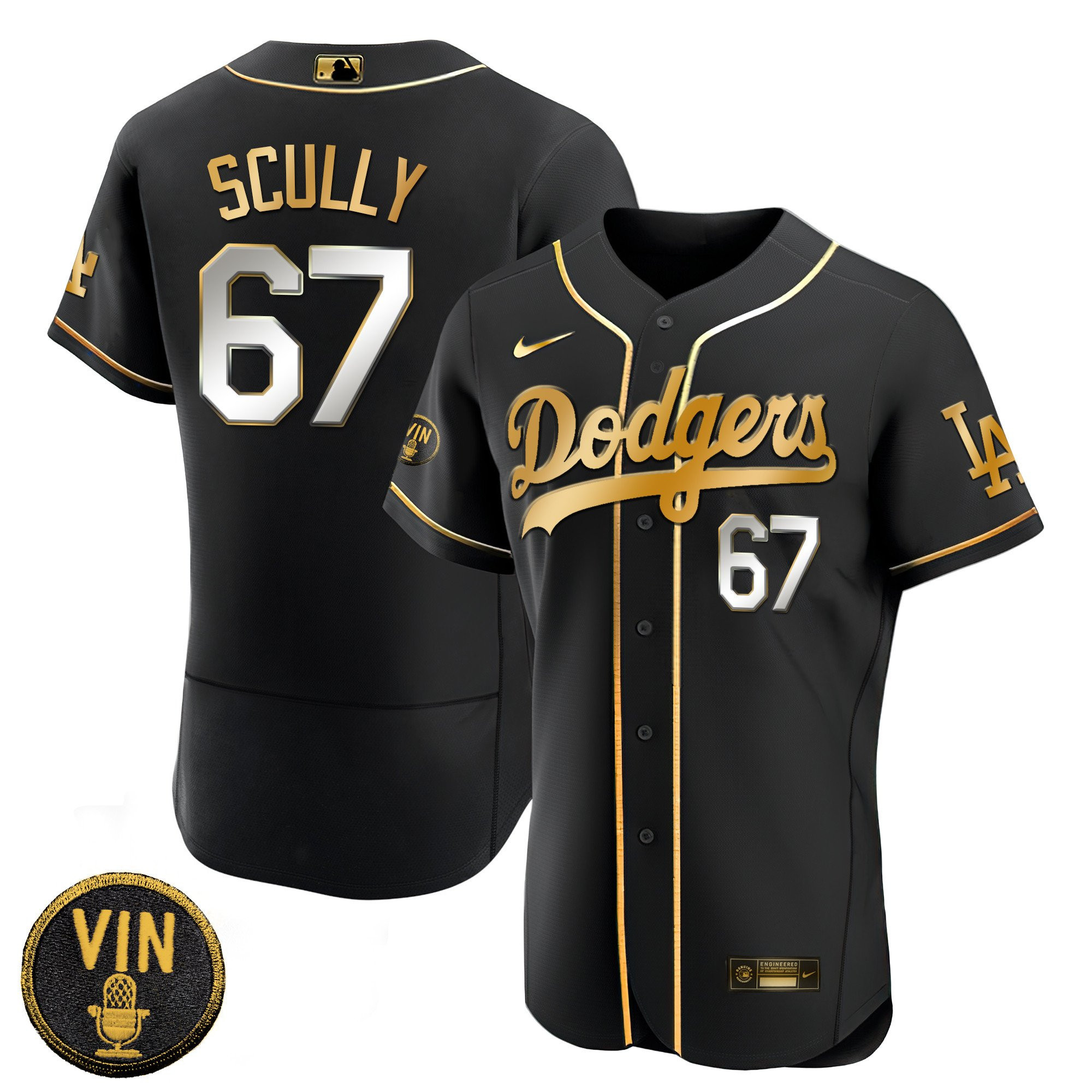 Los Angeles Dodgers Vin Scully Patch Gold Trim Flex Black Limited Jersey