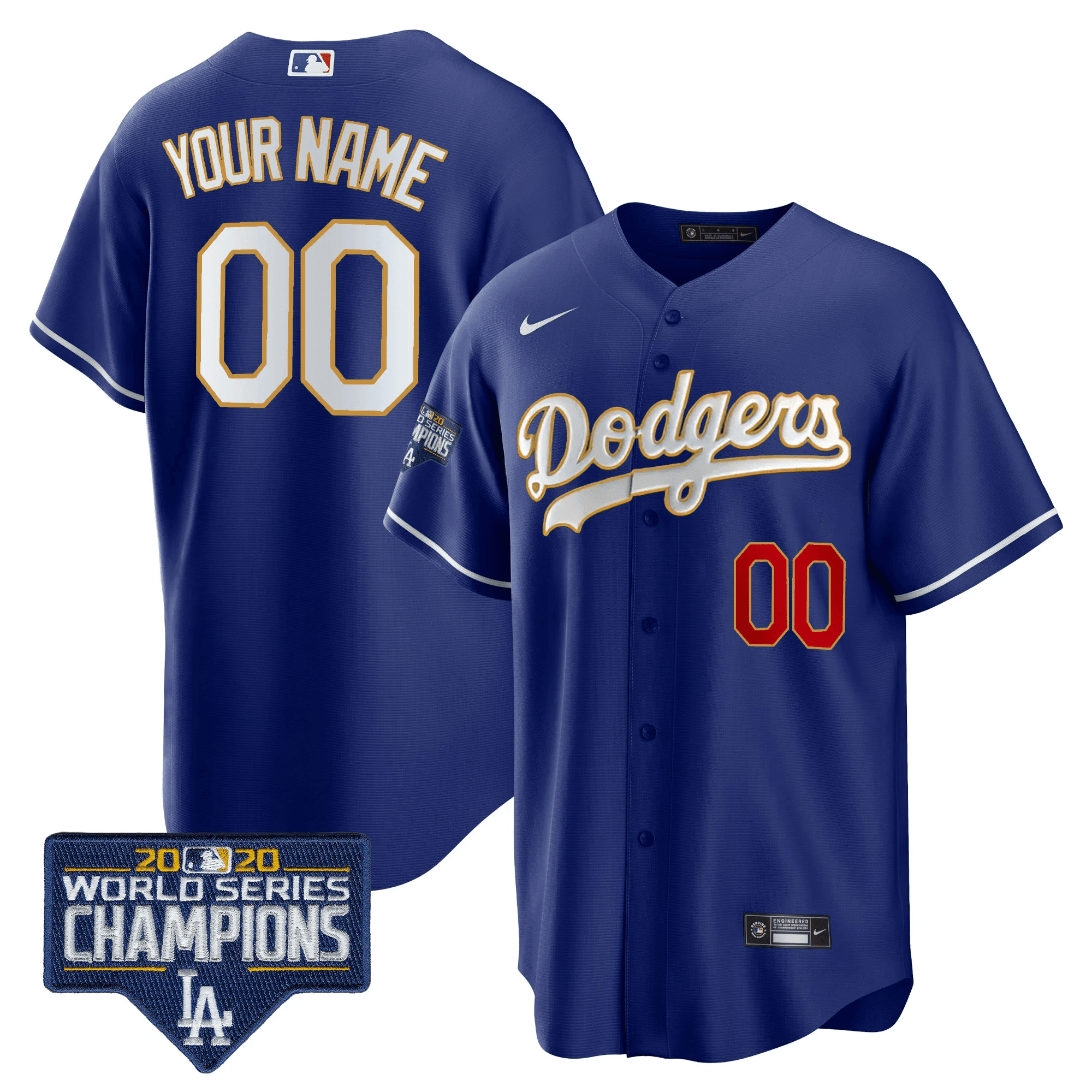 Los Angeles Dodgers World Series Champions Patch Cool Base Custom Royal Gold Jersey