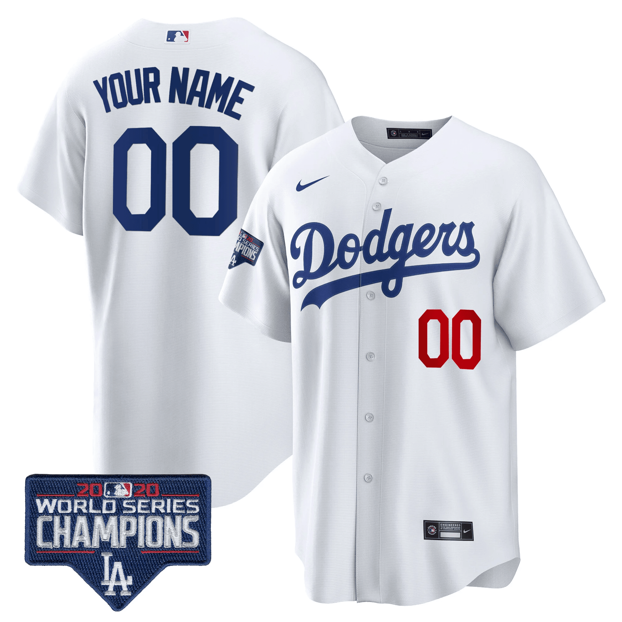 Los Angeles Dodgers World Series Champions Patch Cool Base Custom White Jersey