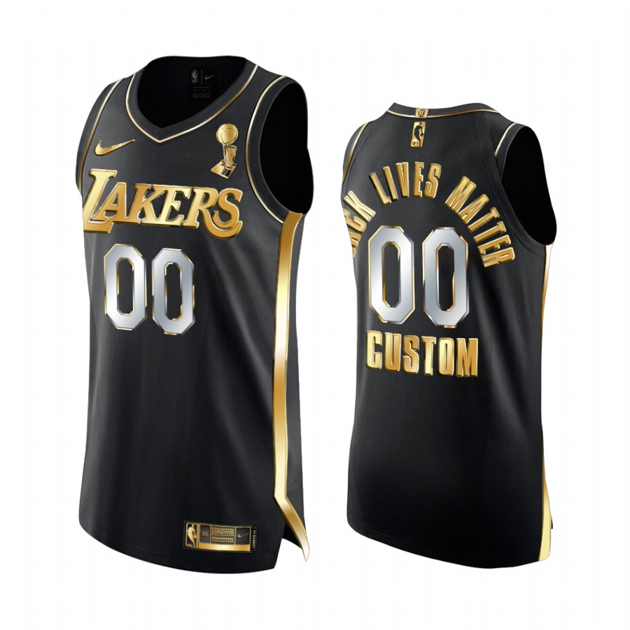 Los Angeles Lakers 17X Finals Champions Custom Black Golden Jersey Social justice