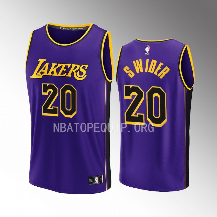 Los Angeles Lakers #20 Cole Swider Statement Jersey Fast Break Purple