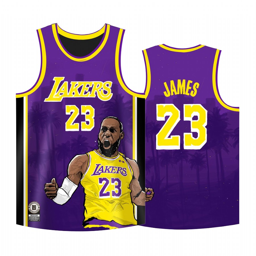 Los Angeles Lakers #23 LeBron James Jersey Cool Man Purple