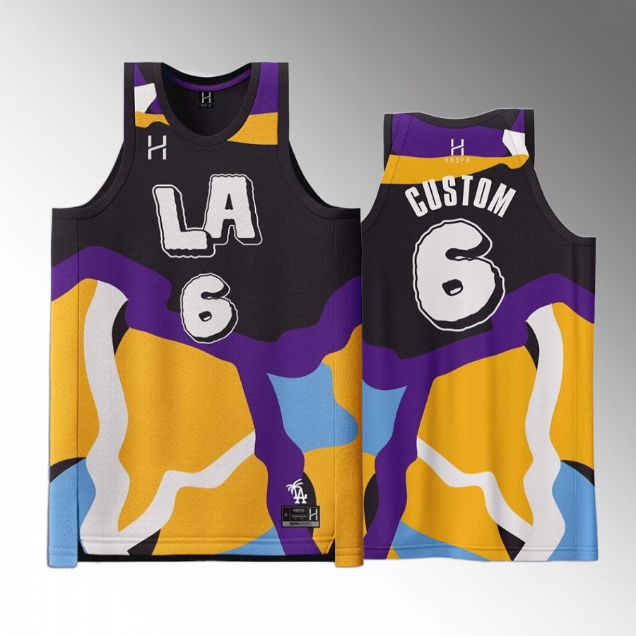 Los Angeles Lakers #6 LeBron James Art Gold Purple Jersey Special Custom