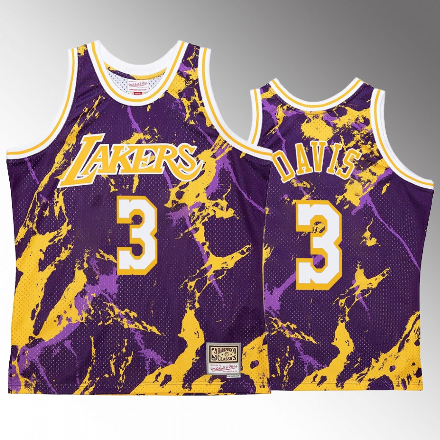 Los Angeles Lakers Anthony Davis Purple Marble Men Jersey Hardwood Classics