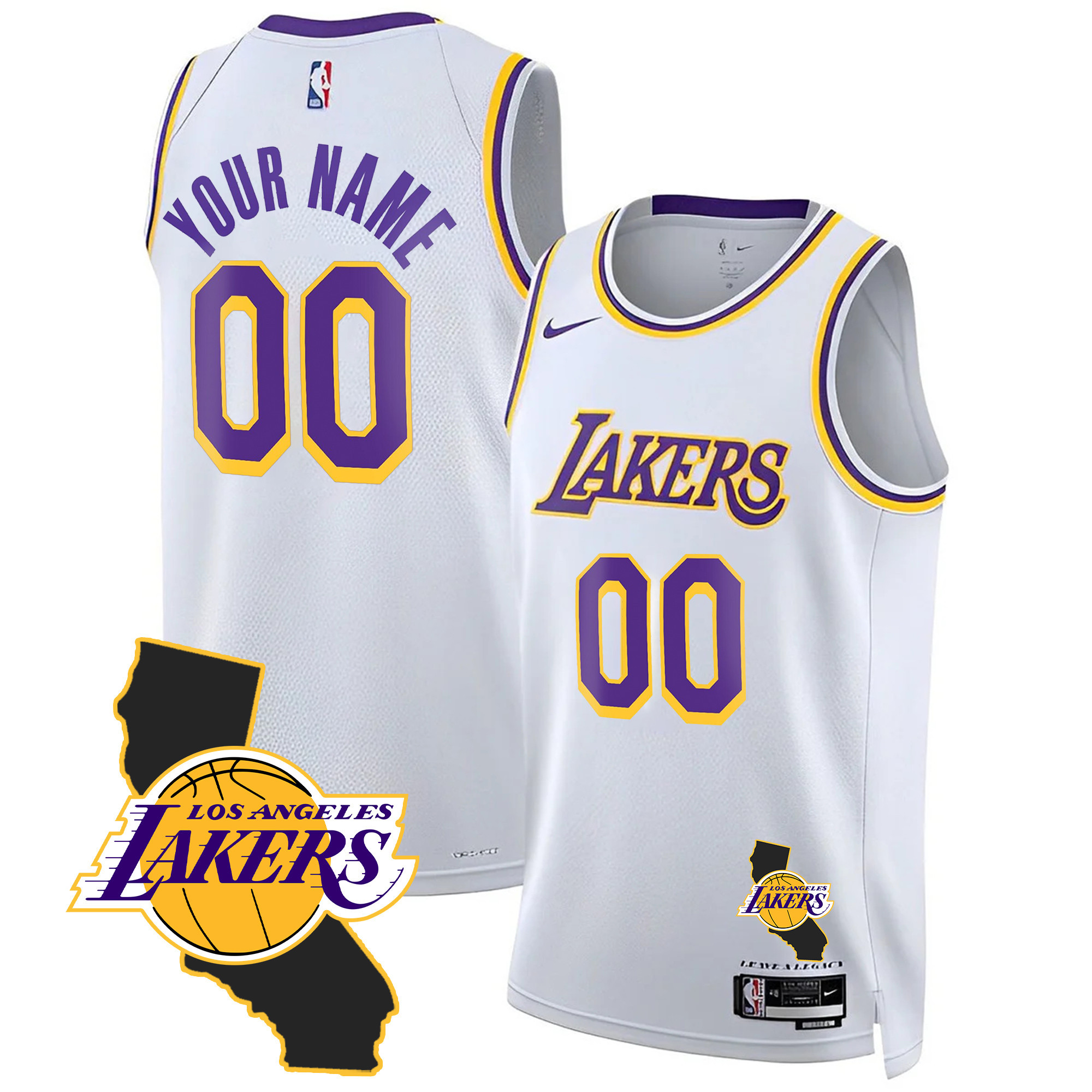Los Angeles Lakers California Patch Custom Association Jersey - All Stitched