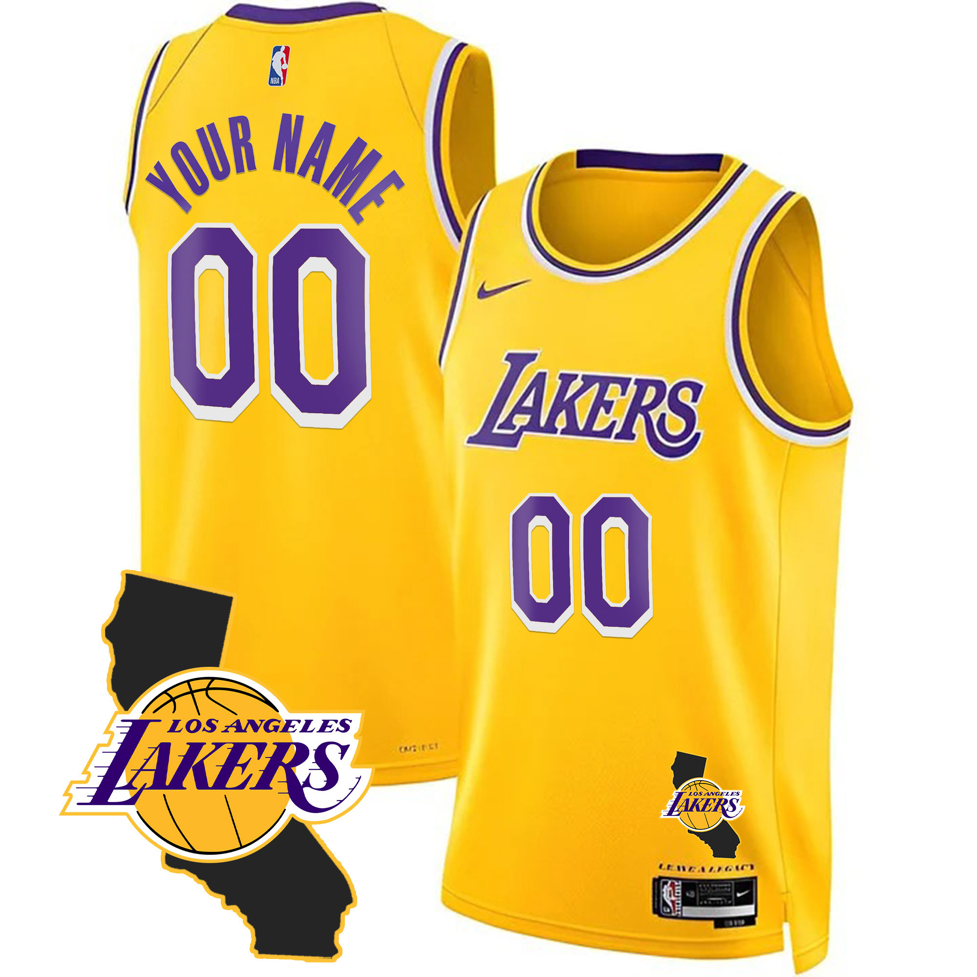 Los Angeles Lakers California Patch Custom Gold Jersey - All Stitched