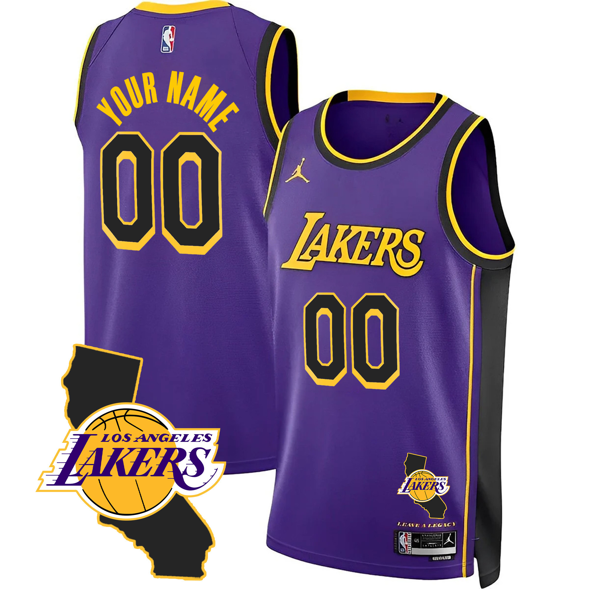 Los Angeles Lakers California Patch Custom Purple Jersey - All Stitched