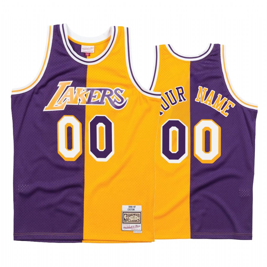 Los Angeles Lakers Custom #00 Purple Gold Split Jersey