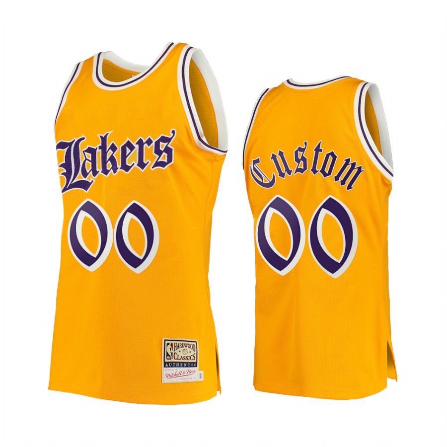 Los Angeles Lakers Custom #00 Yellow Old English Jersey