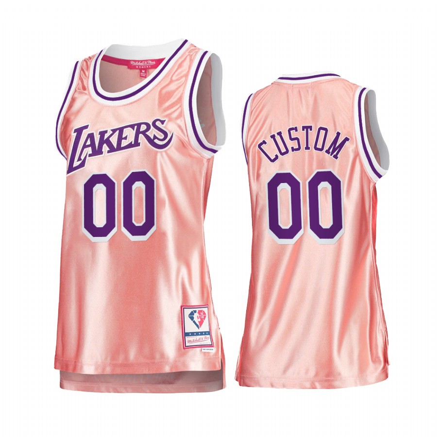 Los Angeles Lakers Custom Rose Gold Pink 75th Anniversary Women's Jersey #00