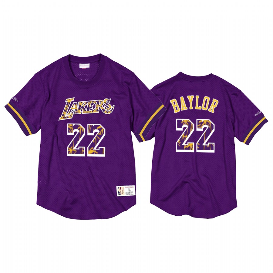 Los Angeles Lakers Elgin Baylor Purple Palm Tree Mesh Crewneck Jersey #22