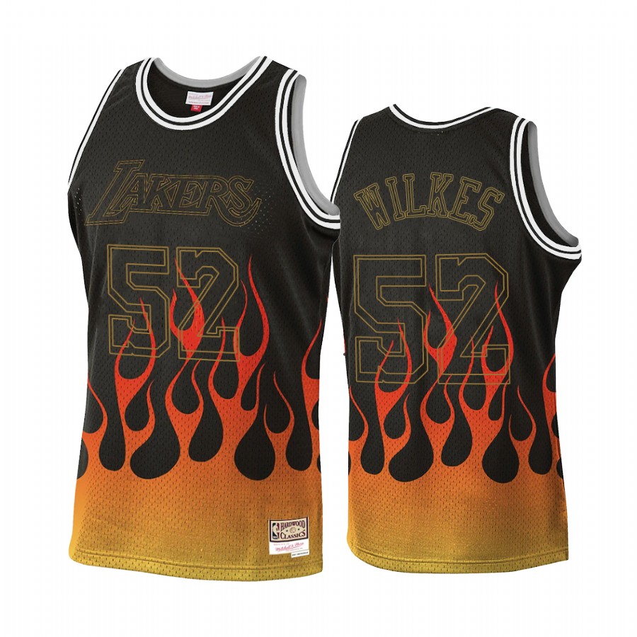 Los Angeles Lakers Jamaal Wilkes #52 Black Flames Jersey
