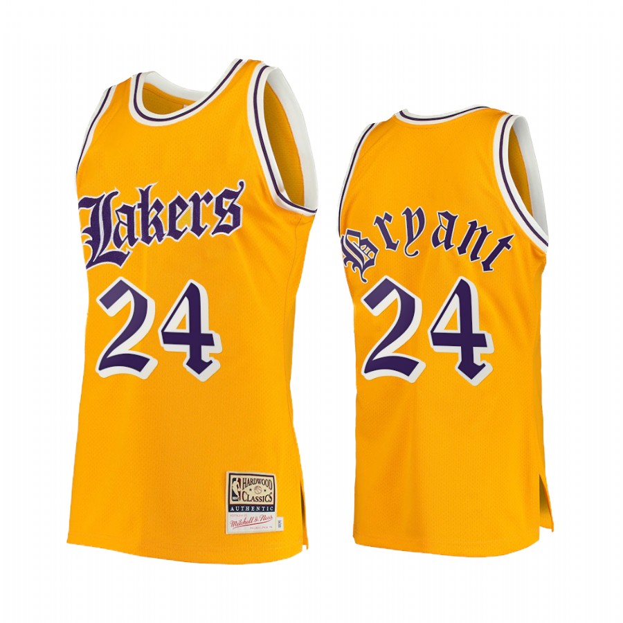 Los Angeles Lakers Kobe Bryant #24 Yellow Old English Jersey