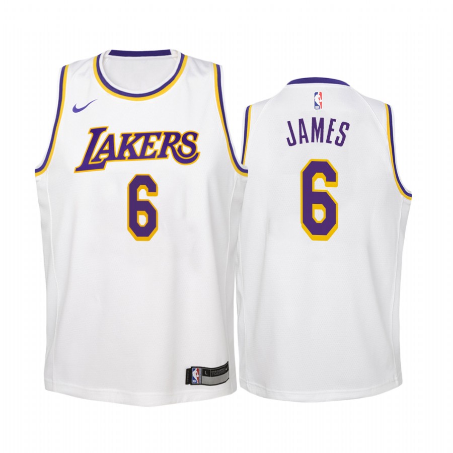 Los Angeles Lakers LeBron James Association Edition White Youth Jersey Change Number #6
