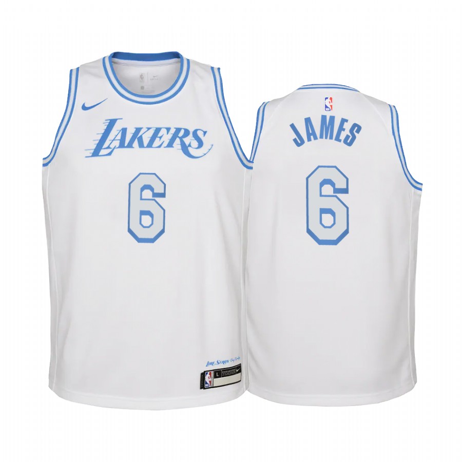 Los Angeles Lakers LeBron James City Edition White Youth Jersey Change Number #6