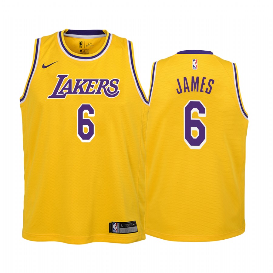 Los Angeles Lakers LeBron James Icon Edition Gold Youth Jersey Change Number #6